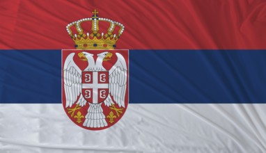 Close up of flag of Serbia with cloth texture. Serbia flag with fabric texture waving