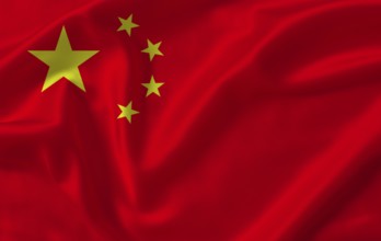 Close up of flag of China with cloth texture. China flag with fabric texture waving