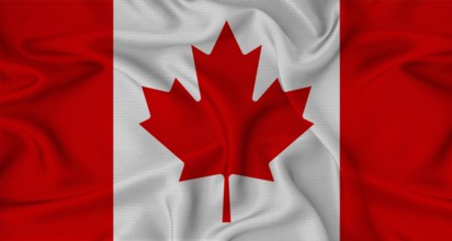 Canada flag waving with fabric texture. Close-up of the Canada flag waving with fabric texture