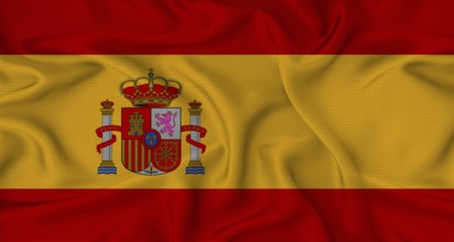 Spain flag waving with fabric texture. Close-up of the Spain flag waving with fabric texture