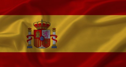 Close up of flag of Spain with cloth texture. Spain flag with fabric texture waving