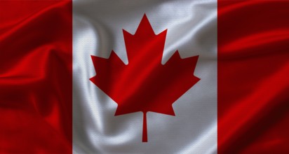 Close up of flag of Canada with cloth texture. Canada flag with fabric texture waving