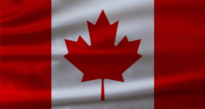 Canada flag with fabric texture waving. Close up of flag of Canada with cloth texture