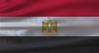 Egypt flag with fabric texture waving. Close up of flag of Egypt with cloth texture