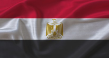Close up of flag of Egypt with cloth texture. Egypt flag with fabric texture waving