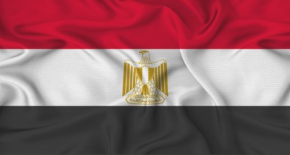 Egypt flag waving with fabric texture. Close-up of the Egypt flag waving with fabric texture