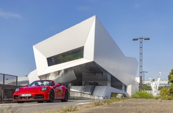 Porsche Museum Stuttgart, rear view. Sports car from Porsche. Zuffenhausen, Stuttgart,