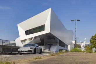 Porsche Museum Stuttgart, rear view. Sports car from Porsche. Zuffenhausen, Stuttgart,