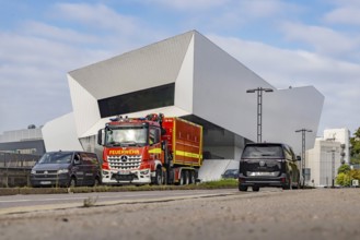Porsche Museum Stuttgart, rear view. Vehicle of the Bosch plant fire brigade. Stuttgart,
