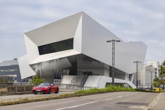 Porsche Museum Stuttgart, rear view. Sports car from Porsche. Zuffenhausen, Stuttgart,