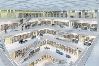 Stuttgart City Library at Mailänder Platz, interior view. Europaviertel Stuttgart. Stuttgart,