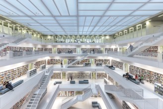 Stuttgart City Library at Mailänder Platz, interior view. Europaviertel Stuttgart. Stuttgart,