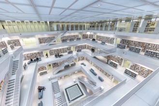 Stuttgart City Library at Mailänder Platz, interior view. Europaviertel Stuttgart. Stuttgart,