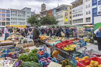 Weekly market in the city centre of Stuttgart. Market square in front of the town hall. Stuttgart,
