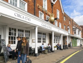 Frontage of historic building, Castle and Ball hotel public house, Marlborough, Wiltshire, England,