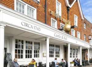 Frontage of historic building, Castle and Ball hotel public house, Marlborough, Wiltshire, England,