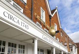 Frontage of historic building, Castle and Ball hotel public house, Marlborough, Wiltshire, England,