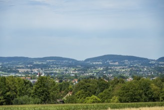 A panoramic city view with hills and trees on the horizon, Bielefeld, Westphalia, North