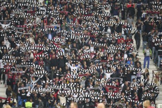 Football Bundeliga Eintracht Frankfurt-Union Berlin.fans of Eintracht Frankfurt show their scarves