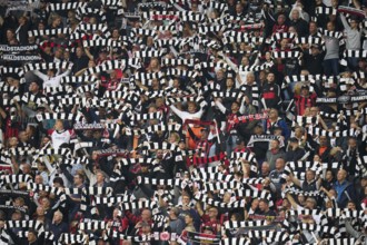 Football Bundeliga Eintracht Frankfurt-Union Berlin.fans of Eintracht Frankfurt show their scarves