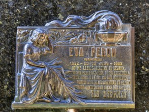Plaque at the grave of Eva Peron, Recoleta cemetery, Buenos Aires, capital of Argentina