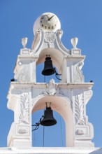 Bells and clock, Basilica de Nuestra Senora Del Pilar, Recoleta, Buenos Aires, capital of Argentina