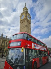 LONDON, UNITED KINGDOM - APRIL 15, 2023 A classic London scene with a red double-decker bus in the