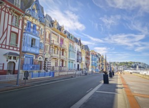 Charming Belle Epoque villas of Mers-les-Bains coastline town, arranged along the seaside promenade