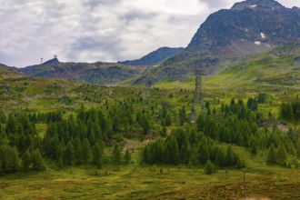 Overhead Cable Car with Mountain View in the Swiss Alps in a Sunny Summer Day in Bernina,