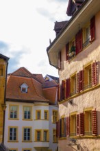 House with Window in a Sunny Autumn Day in City of Biel, Bienne, Bern Canton, Switzerland