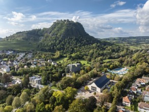 Aerial view of the town of Singen with the newly built Scheffelhalle, newly opened in 2025, behind