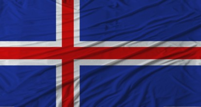 Icelandic flag waving. Flag of Iceland with cloth texture