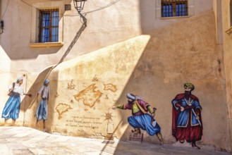 Mural painting on a wall in the old city of Palma, Palma de Mallorca, Mallorca, Spain