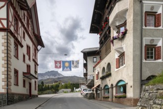 Dorfstrasse Flags Switzerland, Arosa, Graubünden, Arosa, Graubünden, Switzerland