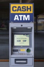 ATM machine euro against Swiss francs, Arosa, Graubünden, Switzerland
