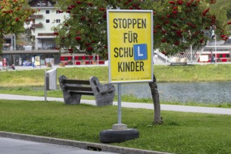Advertising poster Stop for schoolchildren, Arosa, Graubünden, Switzerland