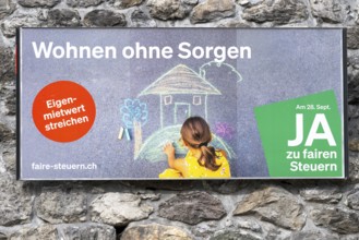 Advertising poster Living without worries, cancellation of own rental value, Arosa, Graubünden,