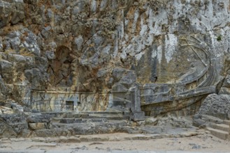 Relief of a warship (Triemiolia) at the foot of the Acropolis of Lindos, Acropolis, Lindos, Rhodes,