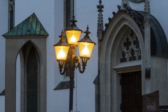 Historic lanterns, Blue Hour, Cathedral Parish Church, Feldkirch, Vorarlberg, Austria