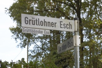 Street name signs at a small intersection in borken, north-rhine-westphalia, germany