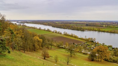 High angle scenery around Danube river near Regensburg in Bavaria in Germany at autumn time