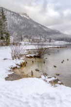 Lake named Hintersee in Bavaria at winter time
