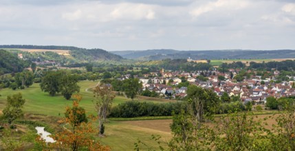 High angle scenery showing Offenau, seen from Bad Wimpfen, a historic spa town in the district of