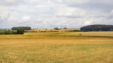 Stormy farmland scenery in Hohenlohe, an area in Southern Germany at late summer time