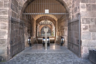 Underground railway entrance in Nuremberg, a city in Bavaria, Germany