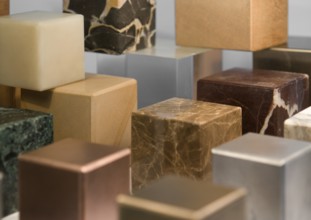 Lots of various cubes made of different materials