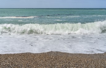 Coastal closeup shot at a beach at the Normandy region of northern France