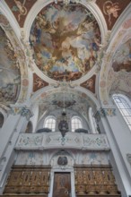 Church of St Gallus and Ulrich, side gallery and ceiling frescoes, Kisslegg, Allgäu,