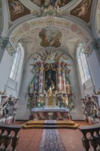 Church of St Gallus and Ulrich, main altar and ceiling frescoes, Kisslegg, Allgäu,