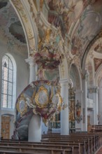 Church of St Gallus and Ulrich, the pulpit, Kisslegg, Allgäu, Baden-Württemberg, Germany